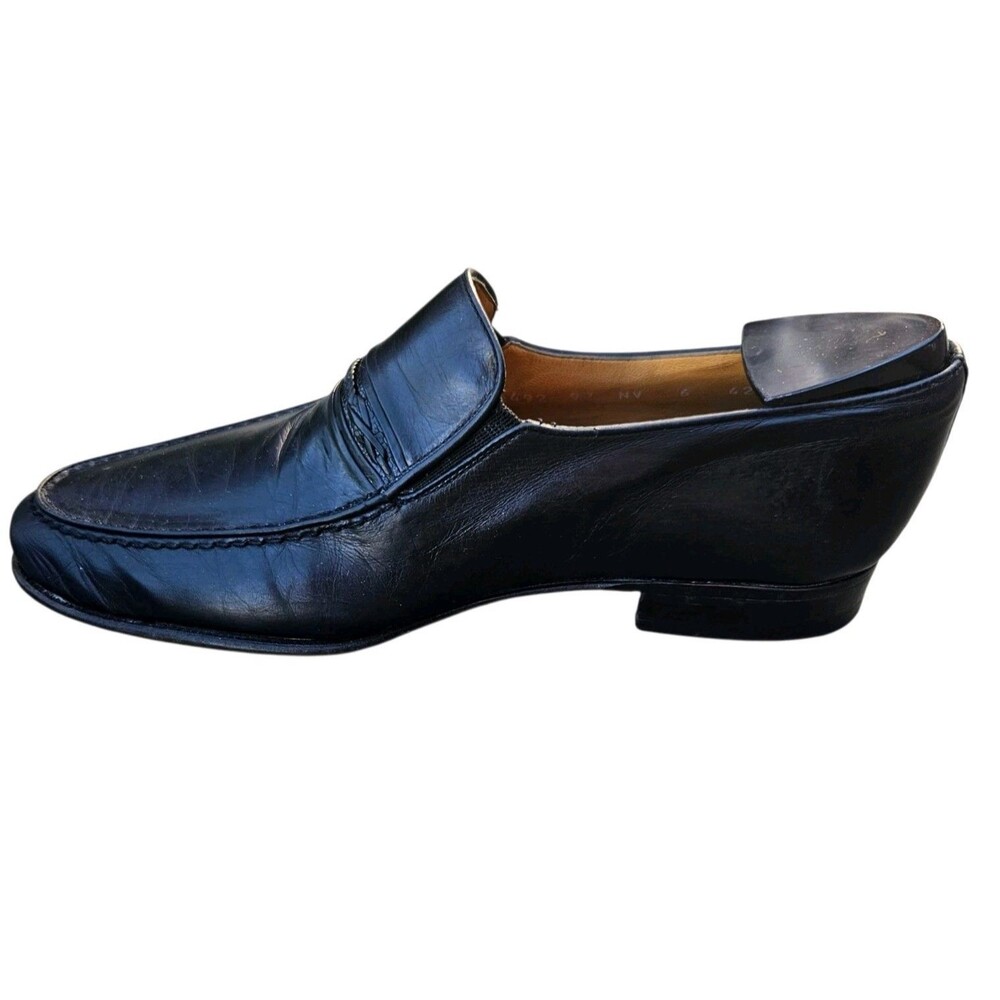 Vintage STEMAR Loafers US 7 UK 6 Black Leather Made In Italy Classic Dress Shoes